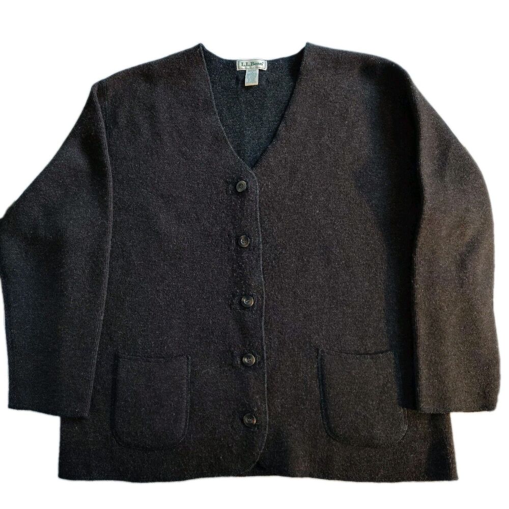 Vintage L.L.Bean Women's Large Brown Lambswool Cardigan V-Neck Button Heritage